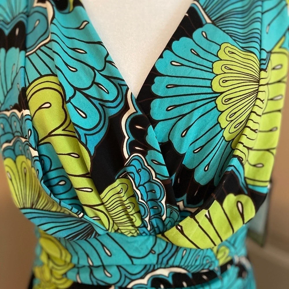 J.T.B. NWT Y2K lime, teal, black sleeveless tie back babydoll blouse. Size L. - Picture 2 of 6